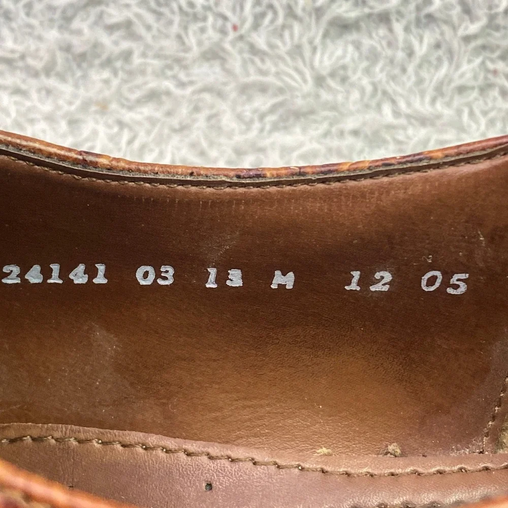 Stacy Adams Shoes Mens 13M Brown‎ Leather Ostrich Embossed Square Toe Oxford